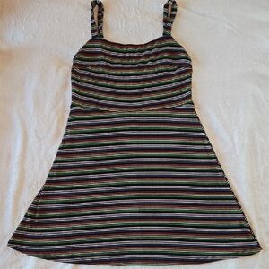 All in Favor Striped Dress L Stretchy Cozy 🌈 Pride 🌈 Black Bkgrd So Ready 4 U!